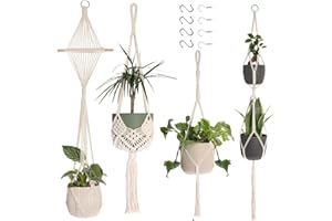 CHICHI:OÜ Makramee Blumenampel, 4 Stück Boho Deko Makramee Hängeampel mit Haken, Baumwollseil Hängepflanzen, Boho Zimmer Deko Aesthetic Hängeampel, Blumentopf Hängend für Innen Außen Decken Balkone Wand Deko