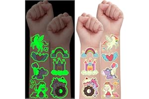 Leesgel 300 Styles(28 Sheets) Luminous Unicorn Tattoos for Kids, Unicorn Stickers temporary Tattoos for Unicorn Birthday Decorations, Unicorn Gifts for Girls Sweets Party Bags Fillers Pinata Supplies