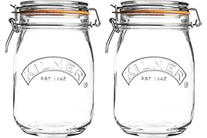 RAYWARE Kilner Clip Top Round Glass Jar 1 Liter Clear/Transparent (Pack of 2)