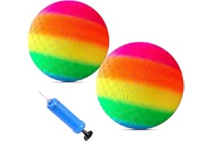 LETTERASHQP Bouncy Kickball 2 Stück Ball Kinder Regenbogenball Gummiball Softball Kinder Softball Fußball PVC Spielball mit Pumpe für Backyard Park Beach Outdoor