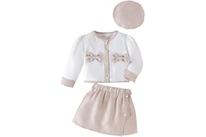 SOLU DAY8 Ensemble Bebe Fille 6-36 mois Hiver Vintage Vêtements Bébés Filles Jupe Et Haut Manteau Manche Longue Bowknot avec Capuche Ample Chic Vacances Casual Soirée Mariage