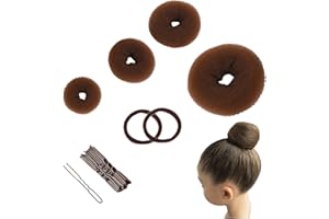 MNIIMALUXE 4 Stück Duttkissen Haar Donuts,Dutt Maker für Kinder Frauen,Hair Bun Set Braun,Dutt Kissen Set,Frisurenhilfe Kleine und Groß,Duttkissen Groß mit 2 Haarband 10 U-Form Haarspange Haarnadel,Donut Haare