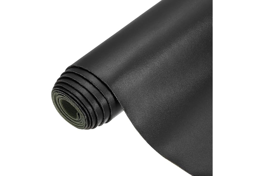 sourcing map PU Faux Leather Fabric Nappa Grain 0.4 Yards Length 54"x14"x0.04" Soft Synthetic Leather Material Sheets 1mm Thick for Bags DIY Crafts, Black