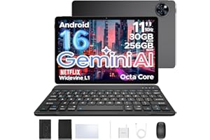 DOOGEE U11 Pro Newest Android 16 AI Tablet, 11 Inch Android Tablets, 30GB RAM+256GB ROM/2TB, 90Hz Octa Core, 8580mAh Battery, Widevine L1|Gemini AI|5G WiFi, Tablet with Pen, Keyboard, Mouse&Case-Black