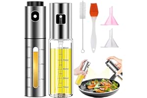 QINGLEE 2 Piezas Pulverizador Aceite 100ml, Pulverizador de Aceite para Cocina Spray Freidora de Aire, Rociador Espray Dosificador de Aceite Cocina Spray, Con 1 Brocha Aceite 2 Embudo y 1 Pincel (Gris)