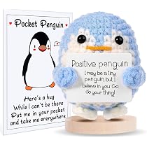 Pocket Hug Positiver Pinguin – Gestrickter Engel-Pinguin Mit Flügeln & Glückskarte (Handmade, Für Deko & Geschenk)