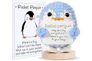 Aruigu Pocket Hug positiver Pinguin, Kreative Strickwolle Kartoffel Puppe, Mutmacher und Gute Besserung Geschenk, Einschulung Glücksbringer (blau)