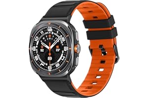 Tasikar No Gap Bands Compatible with Samsung Galaxy Watch Ultra 47mm(2025/2024) Soft Silicone Sport Strap for Galaxy Watch Ultra 47mm(2025/2024) Women Men, Black Orange