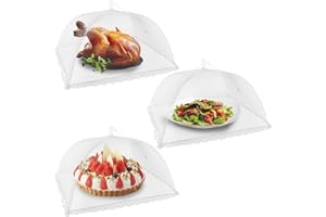 NEPAK 3Pcs Food Covers Mesh Pop Up, 17"x17" Food Tents Food Net Cover for Outdoors, Food Covers Mesh for Outside,Screen Tents for Party,Picnics, BBQ,Reusable and Collapsible