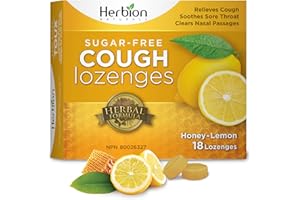 Herbion Naturals Sugar-Free Cough Lozenges with Natural Honey-Lemon Flavor, Soothes Sore Throat, For Adults and Children 12 years and above, 18 Cts