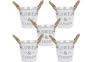 KATZINST Conjunto de 5 macetas de Metal para Flores, Grandes macetas para Plantas de Interior, macetas de jardín Blancas, macetas Redondas Colgantes, macetas para Plantas suculentas