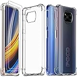 Ferilinso Cover per Xiaomi Poco X3 PRO/Xiaomi Poco X3 NFC + 2 Pezzi Pellicola Protettiva Vetro Temperato, [Transparente TPU C