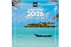 Finocam – Calendrier mural 2026 30 x 30 cm 1 Mois par page Janvier – Décembre 2026 + Sept.-Déc. 2025 (4 mois) réduits | Calendrier2026 | Images Paysages paradisiaques Français