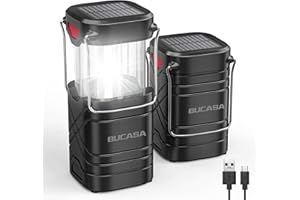 BUCASA Solar Camping Lights, 2 Pack Portable Rechargeable Camping Torch 2000 Lumen, Super Bright Collapsible Waterproof Camping Lantern for Outdoor Hiking Fishing Emergency