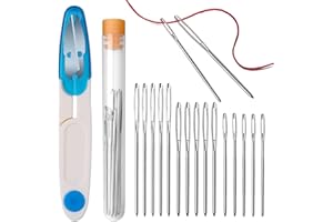 LUCKNIGHT Juego de 15 agujas de coser, 3 tamaños grandes agujas de bordar sin punta, viene con tubos pequeños y una tijera para coser a mano