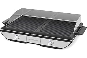 RIVIERA & BAR Riviera-et-Bar QPL700 Piastra elettrica combinata, Nero e Acciaio Inox