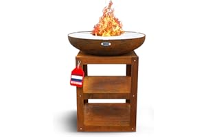 HEAT Outdoor Living Brasero Bakka - Brasero pour Le Jardin - Tonneau à feu et Foyer - Brasero en Acier Robuste - avec plancha pour la Cuisson - Barbecue Barbecue - 80 x 80 x 96 cm