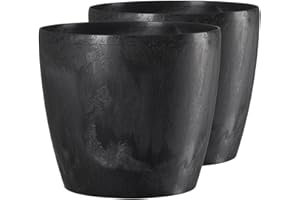 ‎TYMAR Tymar Blumentopf, 2er-Pack, Pflanzentopf aus Kunststoff, Moderne, Runde Form (Schwarz Beton, ø 36 cm)