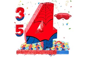 DTMEFJ Spider Web Number 4 Pinata,Stick,Blindfold and Confetti Set,Spider Web Birthday Party Supplies,4th Birthday Party Decoration, 28 x 40 x 7cm (4th)