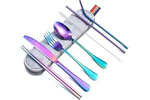 WITBICG Cubiertos Camping 8 Piezas, Kit Para Llevar Menaje, Set De Platos y Cubiertos, Apto Para Lavavajillas, Resistente a La Decoloración, Adecuado Para Viajar (Color)