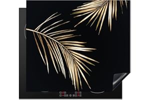 KitchenYeah© Protège Plaque Induction 60x52 cm Deco Cuisine Accessoire Pratique Protection De Vitroceramique Kitchen Gadget Feuilles - Plantes - Or - Noir - Luxe