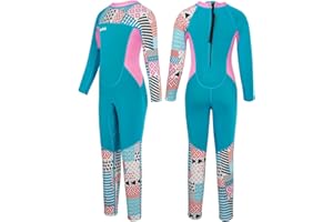 Gogokids Traje de Neopreno para Niñas, Ropa de Natación 2.5mm Neopreno Cálido Traje de Buceo Engrosado Bañador de Una Pieza Manga Larga Protección Solar UV 50+