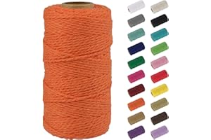 Uiopa Macrame Corde 2mm x 100m, Naturel Fil Macramé Fil de Coton Ficelle Corde, DIY Cordelette pour Tressée, Tapisserie de Plante, Tenture Murale, Cadeau Décoration, Emballage (Orange)