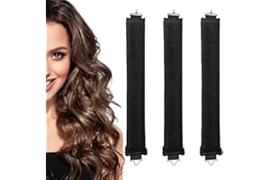 PWEINCY 3PCS Sleep In Heatless Curlers No Heat Curler Roller for Long Medium Hair Overnight Heatless Curls Curling Rod for Big Waves, Soft Velvet Thick Flexi Rods with Hook (Black)
