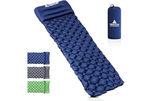 HIKENTURE Ultralight Sleeping Mat with Pillow, Inflatable Camping Mat Pad Lightweight & Compact, Camp Air Mattress Roll Mat Waterproof, for Outdoor Travel Hiking Backpacking, Dark Blue