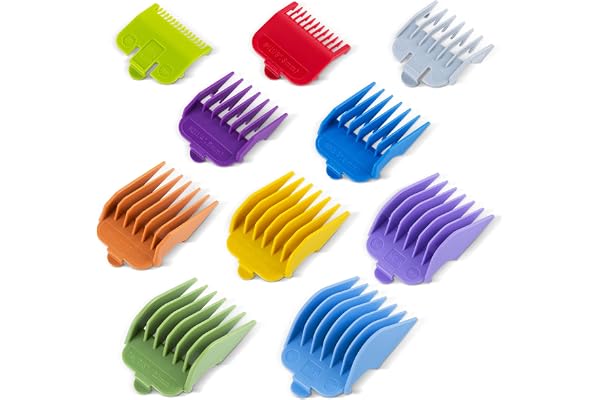 BESTBOMG Lot de 10 peignes de guidage de 3 à 25 mm Longueur de coupe de cheveux 38.5mm x 45.5mm W peignes pour tondeuse à cheveux avec deux peignes de guidage
