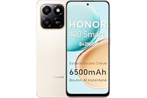 Honor 400 Smart 4G Smartphone Dual SIM NFC Android 15, 8+256GB, 6500mAh Batterie Double Cellule, 108MP +2MP avec Bouton AI Téléphone, 6.77 Pouces 120 Hzécran Confort, 5 étoiles SGS&IP65, Desert Gold