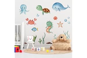 Hwtcjx Pegatinas de Pared Animales Marinos, Adhesivos de Vinilo, Pegatinas Pared Decorativas Infantiles Autoadhesivo, Vinilos Decorativos Adhesivos Habitación Infantiles Niño Bebé (30 x 90 cm) (A)