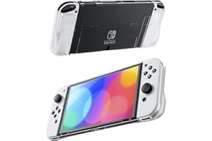 RHOTALL Clear Protective Case Compatible with Nintendo Switch OLED, Dockable Hard Case for Switch OLED Console, Soft Cover with Comfortable Grip Design for Joycon Controller