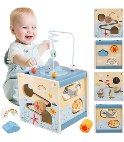 Cube D'encastrement Montessori En Bois 4-en-1 - Jeu De Tri Formes & Couleurs Avec Boîte Rangement - Jouet Motricité Fine 1,2,3 Ans