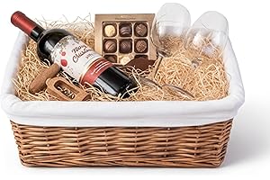 H-LINE MEDIUM Brown Wicker Willow Storage Basket with Cloth Lining Ideal for Christmas/Easter/Newborn Gift Hamper, Make Your Own Hamper