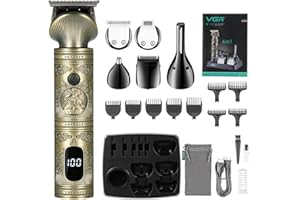 Bestauty Beard Trimmer Men, 6 in 1 Professional Hair Clipper Zero Gapped T-Blade Beard Trimmer Kit for Nose, Body, and Facial, Cordless Rechargeable LED Display Shavers for Men Kit