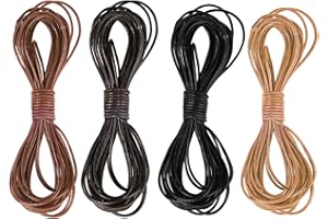 HOLDLEAF 20M x 2mm Lederband Rund ，Lederband für Kette 2mm Lederbänder Lederband 2mm ，Natur Echtlederband für Armband Ketten Schmuck DIY Handwerk （4 Farben ）