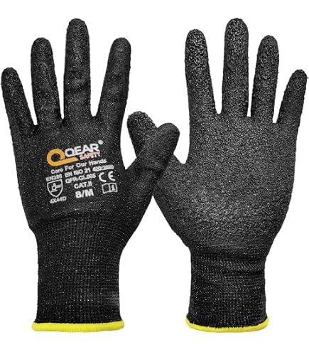 QEARSAFETY 1 paio di guanti di sicurezza, livello 5, in nitrile sabbiato, con rivestimento in gomma, con cavallo di pollice rivestito, Size Large, Arancione