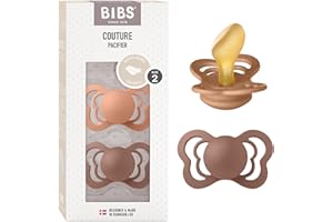 BIBS Couture Soother 2-Pack, BPA Free Dummy Pacifier, Orthodontic Nipple. Natural Rubber Latex, Size 2 (6-18 Months), Peach/Woodchuck