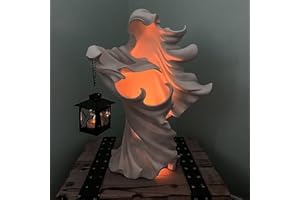Nitoope Hell's Messenger with Lantern, Halloween Decorations, Halloween Witch Resin Statue, Small Ghost Sculpture, Faceless Ghost Sculpture Ornaments, for Room Desk Decor (White)