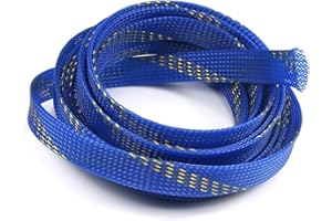 Othmro 1Pc Cable Tidy Sleeve, 5m Cable Protector, Desk Cable Management Cable Organizers Wire Tidy for TV/PC USB Cable, Pet Cable Protector, Blue Gold (Width: 18mm)