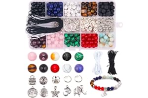 Nenjindz Chakra Beads Kit, 418PCS Chakra Bead for Jewellery Making,8mm Lava Stone Beads Kit,Natural Round Gemstone Bead for Jewellery Making Kit
