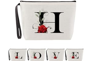 Blisswave Trousse de Toilette A-Z, Cadeaux Personnalisés pour Femmes, Fille, Maman et Amies, Noël, Anniversaires, Petite Trousse Maquillage Roses Élégante et Mignonne, Ornée de Vos Initiales (Beige)