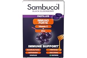 Sambucol Natural Black Elderberry Immuno Forte Chewable Pastilles | Vitamin C | Zinc | Immune Support Supplement | 20 pastilles