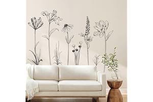 ‎SUPZONE Supzone Wandtattoo Schwarze Blume Wandaufkleber Einfache Minimalistische Gartenblume Wandsticker für Wohnzimmer Schlafzimmer Sofa TV Hintergrund Wanddeko