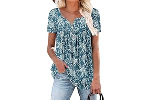 KISSMODA Ladies Pleated Tunic Tops for Women Buttons up Long Sleeve Shirts Floral Print