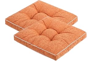 PROHEL Soft Floor Pillow Chair Pad for Indoor Outdoor, Luxury Booster Cushion Armchairs Supportive Mat, Linen Cotton Square Meditation Yoga Pad (2pcs-45x45cm,Orange)