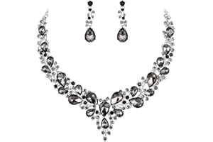 Clearine Women's Wedding Bridal Jewellery Set Austrian Crystal Teardrop Cluster Statement Necklace Dangle Earrings Set