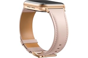 Laffav Leather Strap Compatible with Apple Watch Strap 40mm 38mm 41mm Women Men, Genuine Leather Classic Replacement Bands for Apple Watch iWatch Series 9 8 7 6 5 4 3 2 1 SE 2,Pink