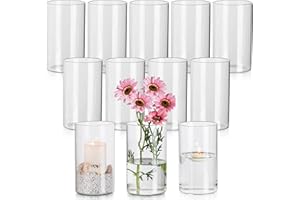 ‎HEWORY Hewory Zylinder Vase Glas 12 Stück Blumenvase, 15cm Modern Vasen Set Glasvase Deko Vasen, Tulpenvase Windlicht Glas Kerzenhalter Für Stumpenkerzen Schwimmkerzen Für Hochzeitsdeko Deko Wohnzimmer